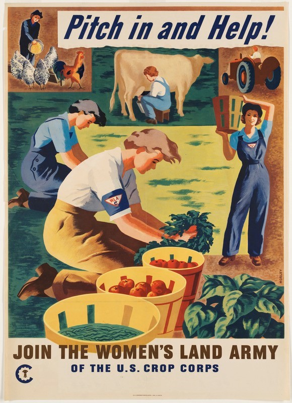 vintage poster depicting women working on farms