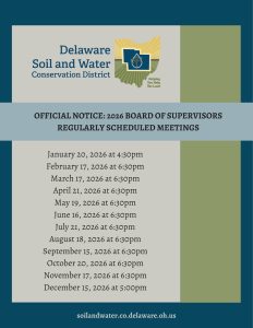 Flyer listing the 2026 Delaware Soil and Water Conservation District board meeting dates.